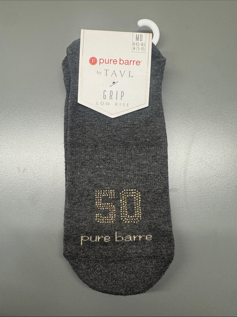 NEW Pure Barre Low Rise Grip Socks in Charcoal with Gold Accent, medium